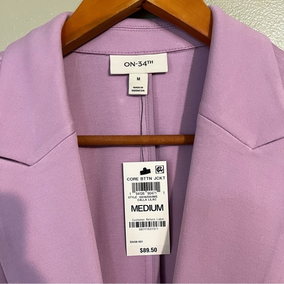 On 34 Th Womens Stretch Gold Button Lilac Purple Carrier Formal Blazer M NWT - Picture 7 of 13